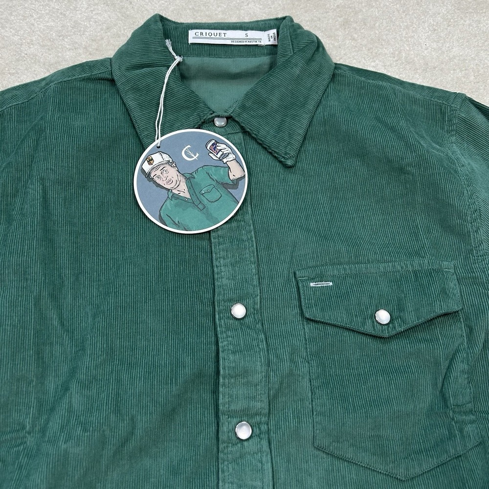 Criquet Shirt Mens Small Long Sleeve Corduroy Pearl Snap Button Western Green
